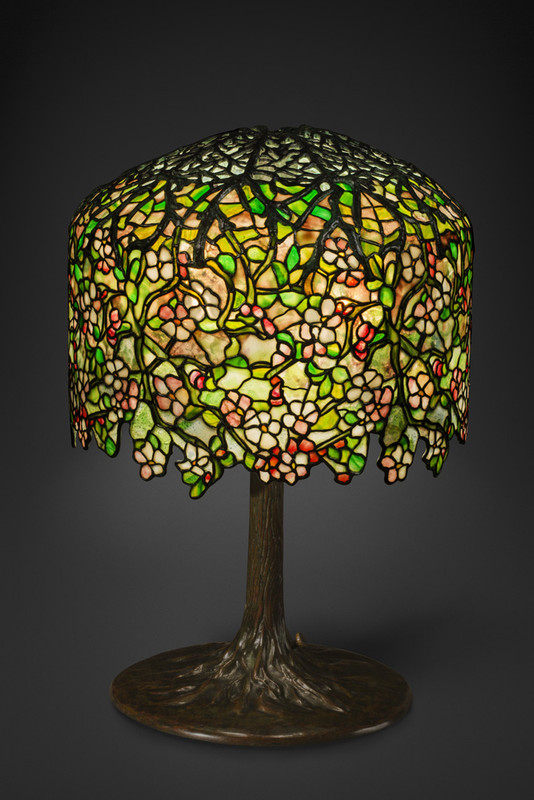 Photo: Tiffany Studios, Designed by Clara Driscoll Apple Blossom table lamp, ca. 1901-1906 Glass, bronze; Gift of Dr. Egon Neustadt. New-York Historical Society   