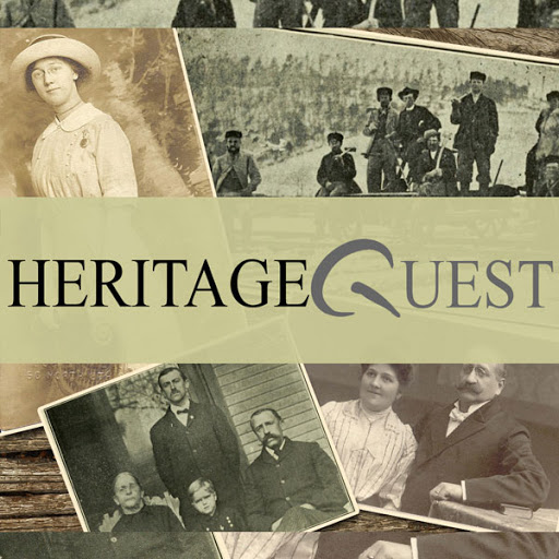 Heritage Quest Logo and vintage photos behind it