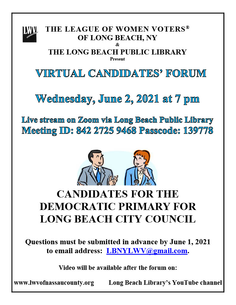 Flyer for League of Women Voters Long Beach Candidates' Forum