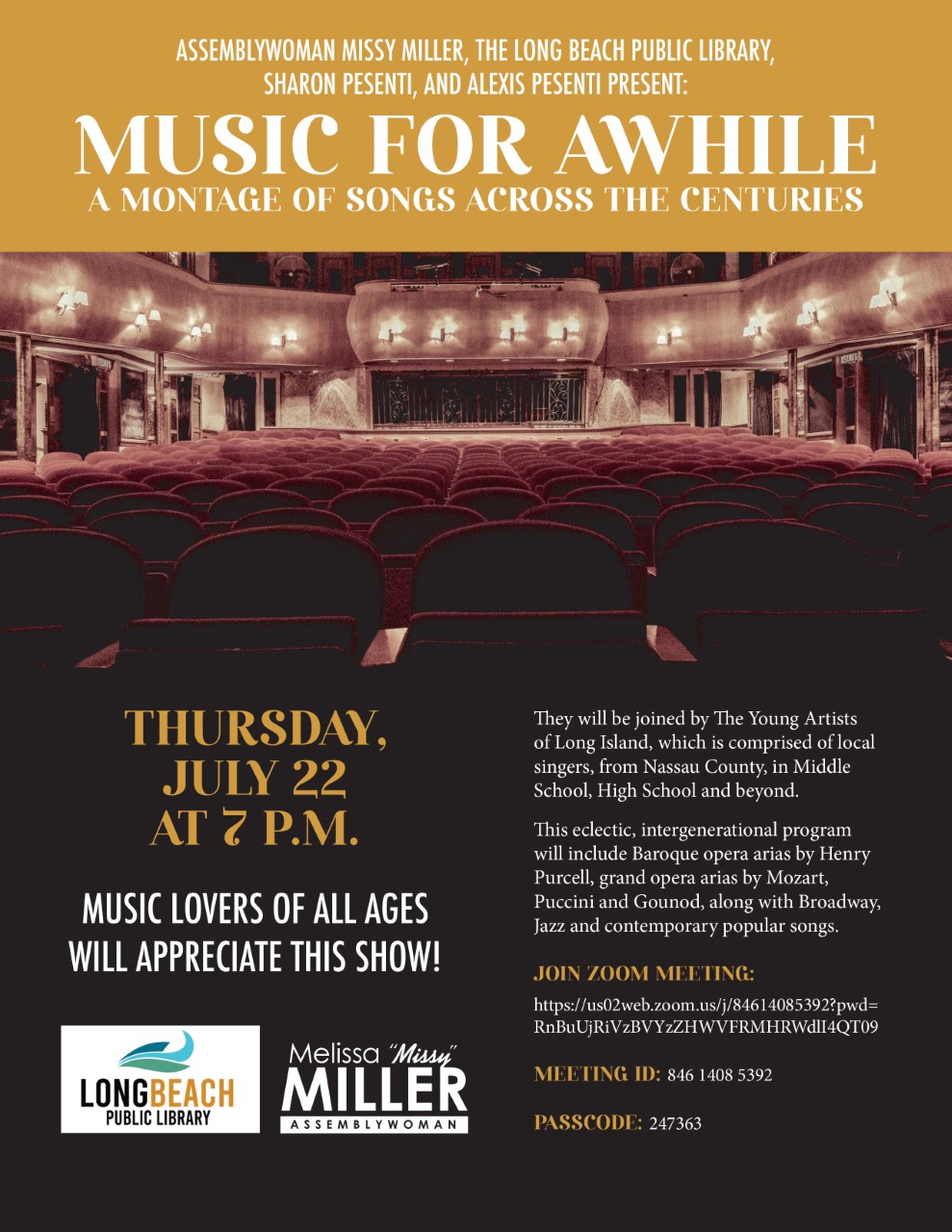Music for Awhile Concert Assemblywoman Miller
