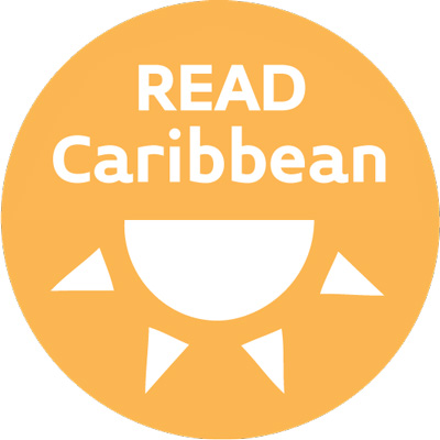 Yellow circle with text that says read caribbean and half a sun in white