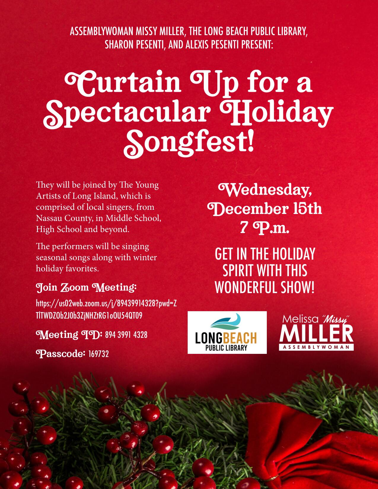 Assemblywoman Missy Miller's Spectacular Holiday Songfest Flyer 