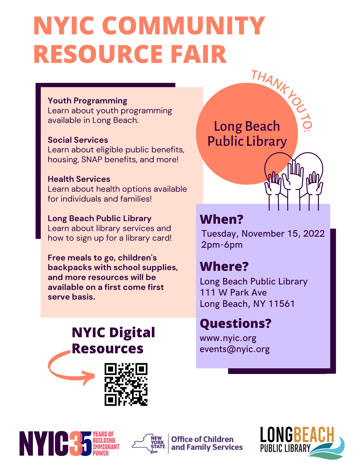 flyer for nyic community resource fair