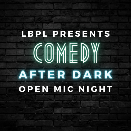 comedy after dark open mic night text in neon sign effect