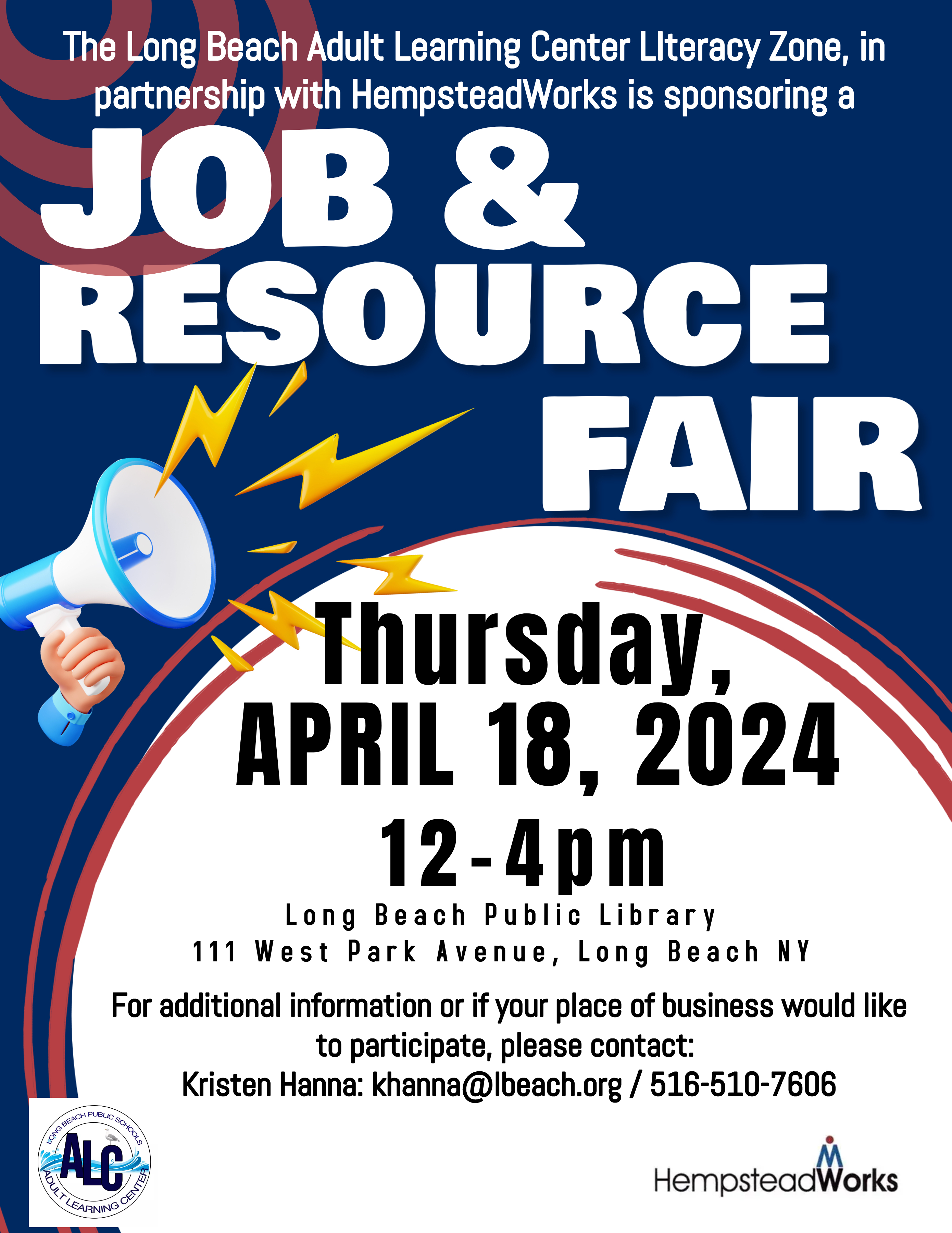 blue background with job resource fair in white text