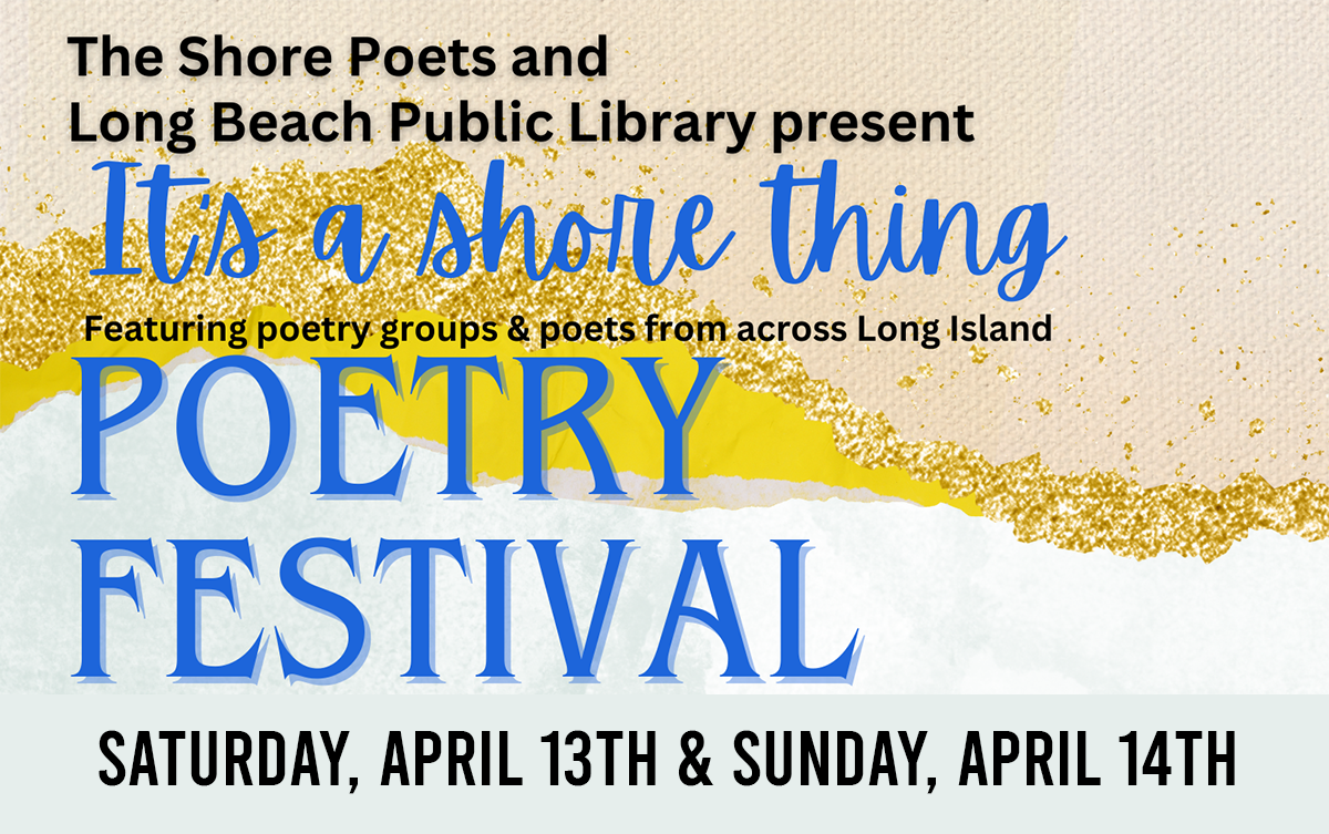 It's a shore thing poetry festival title over a beach scene