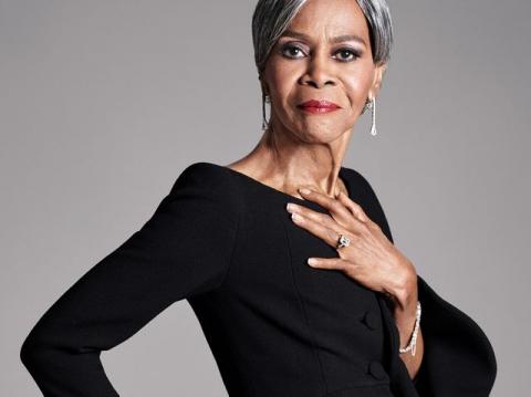 cicely tyson in a black dress looking fierce