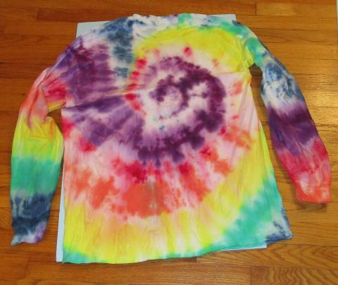 t-shirt dyed in rainbow swirl pattern