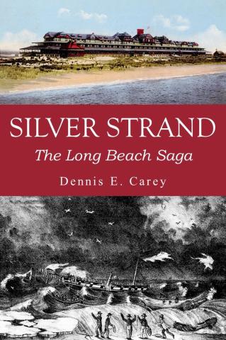book cover with color and black and white picture of long beach