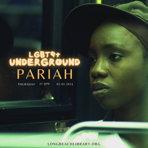 Shows a still from the film, 'Pariah' - the main character, Alike, sitting on a bus and staring longingly out the window.