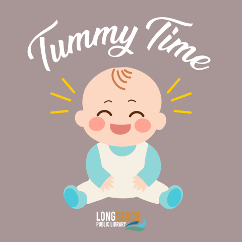 Drawing of a baby with text "tummy time"