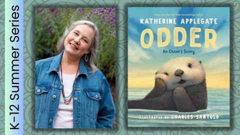 Katherine Applegate smiling next to an otter