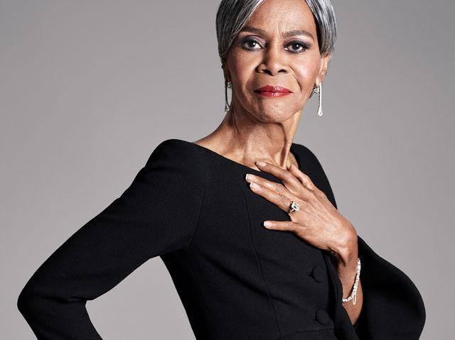 cicely tyson in a black dress looking fierce