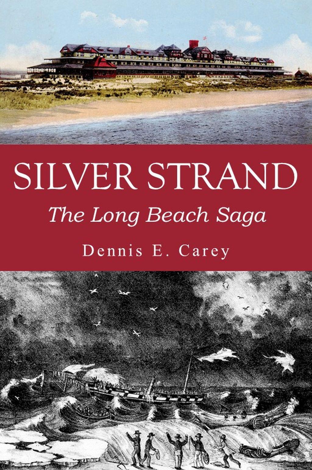 book cover with color and black and white picture of long beach
