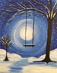 painting of a swing in the winter moonlight