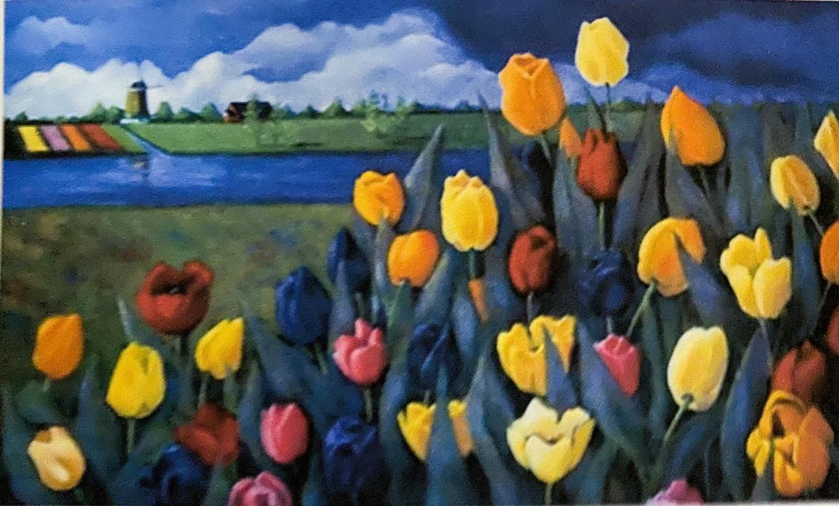 Painting of Flowers in a Field