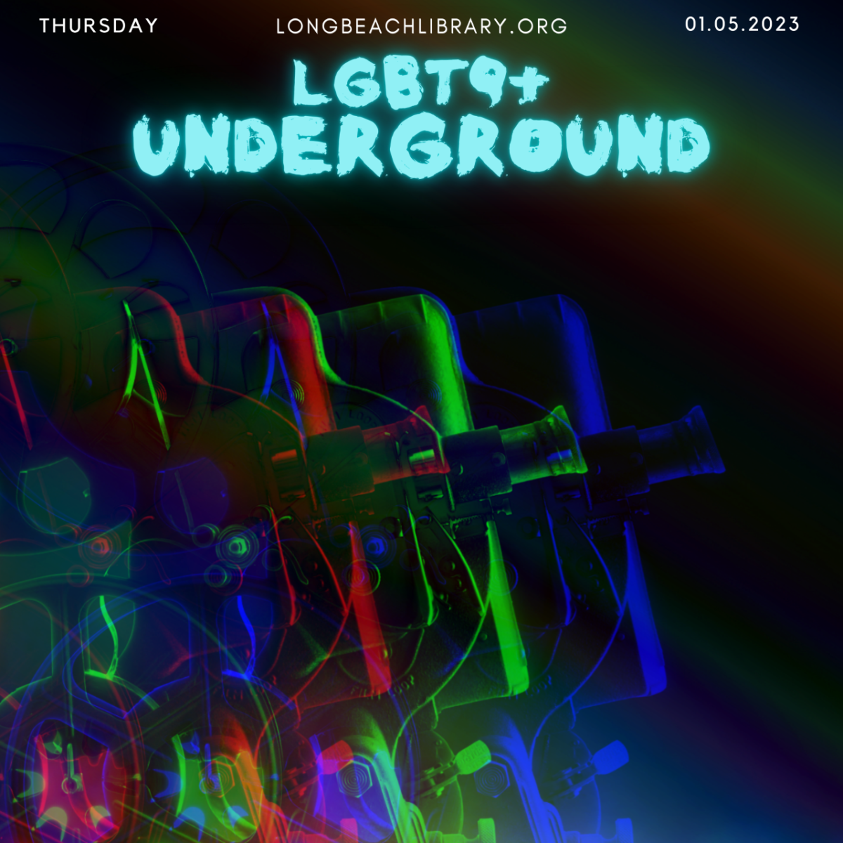 rainbow colored movie cameras under the title of the program: LGBTQ Underground