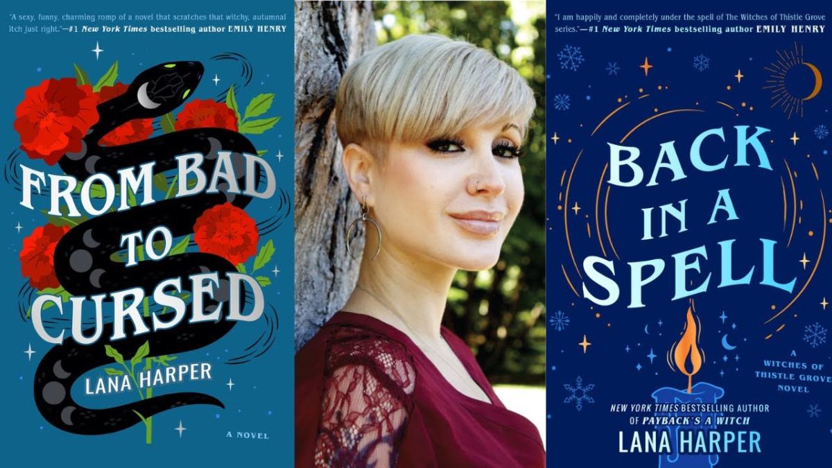 headshot of Lana Harper next to the cover of her book