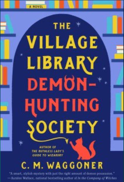 cover of the village library demon-hunting society, piles of books and demon tail