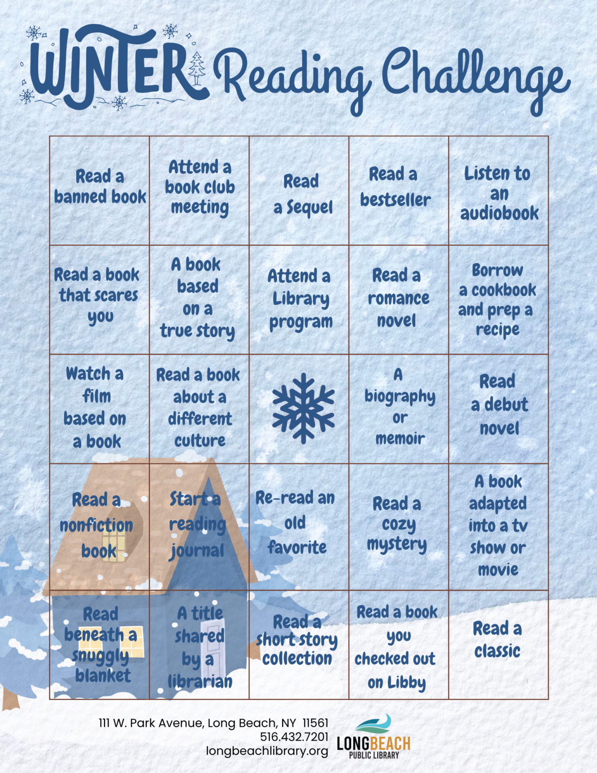 winter reading challenge bingo card